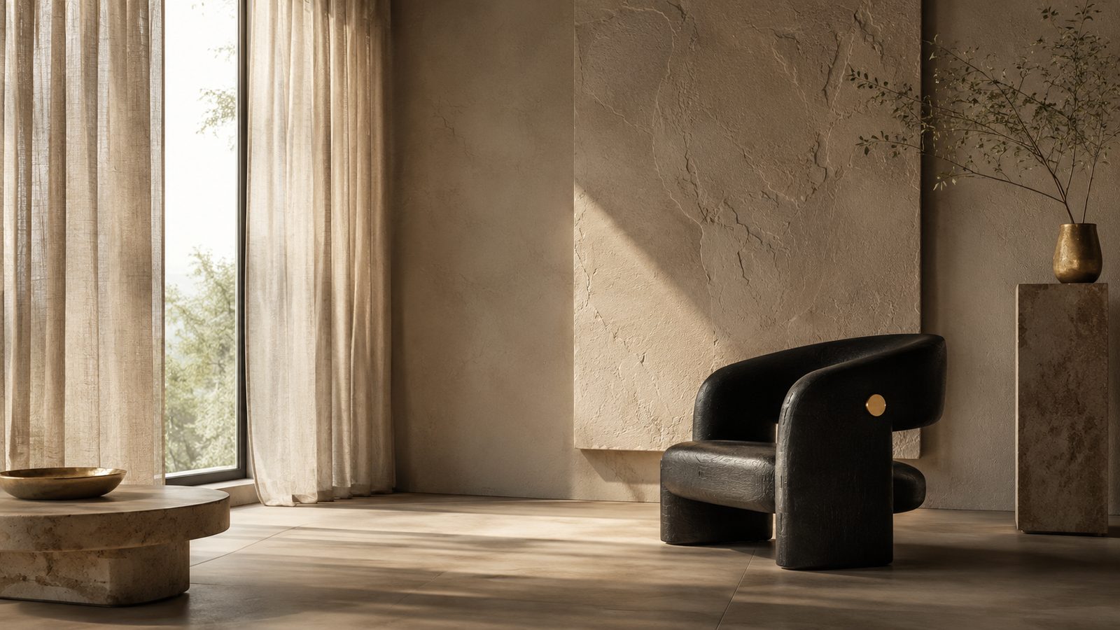 Interior sereno de lujo con luz cálida baja — estética Auré